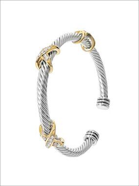 Stainless Steel Twisted Cable Cuff Bracelet Adjustable Two Tone Bangle